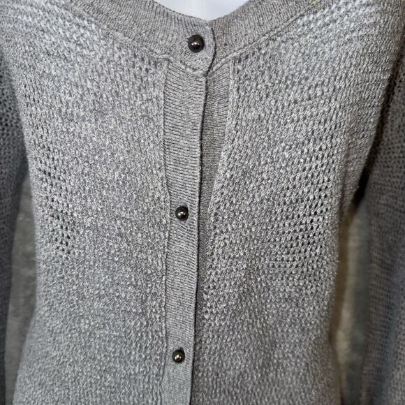 American Eagle Gray Open Knit Button Front Cardigan Sweater Large Capsule Casual - Picture 2 of 11